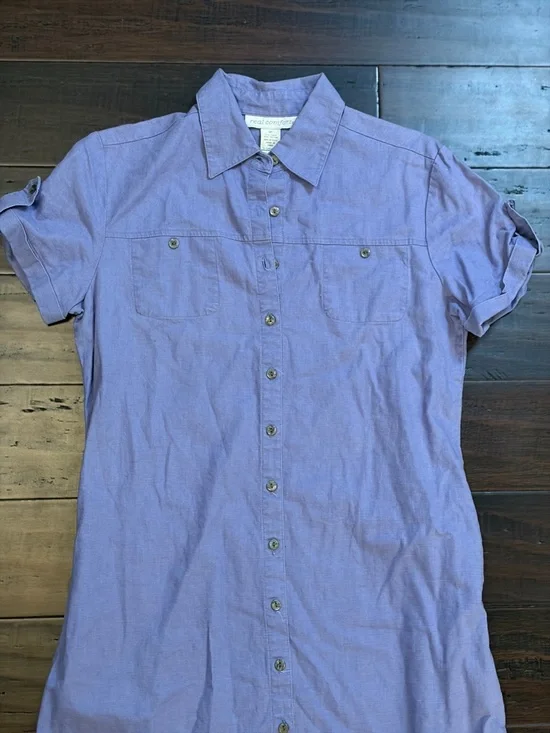 Vintage Real Comfort Linen Light Blue Button-Front Lightweight Midi Shirt Dress - Picture 4 of 8